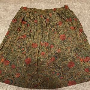 Vintage Adrian Jordan Olive Green Paisley Skater Skirt Floral Boho